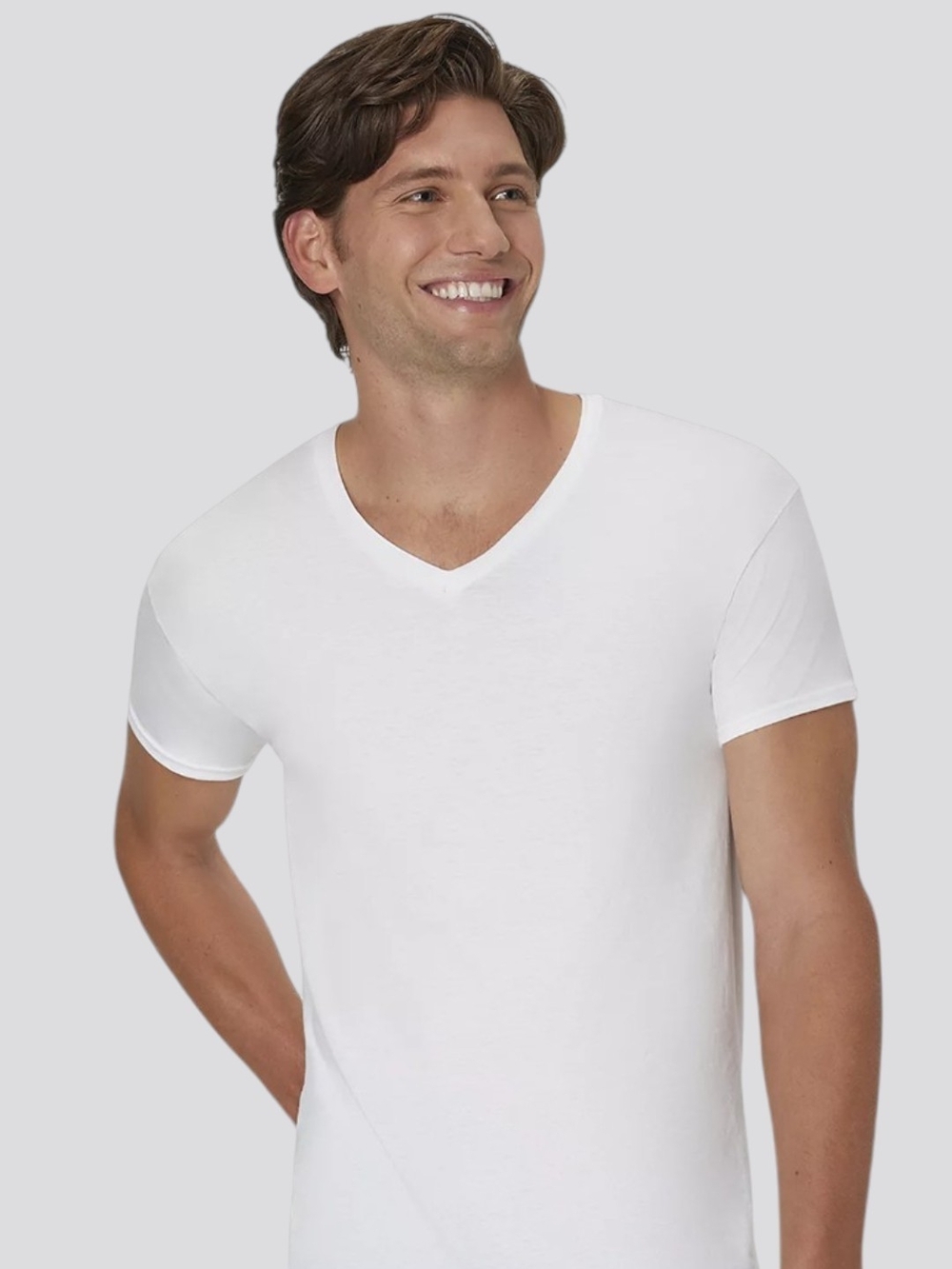 Gilden Premium Comfort Cotton White V-Neck Tag Free T-shirt